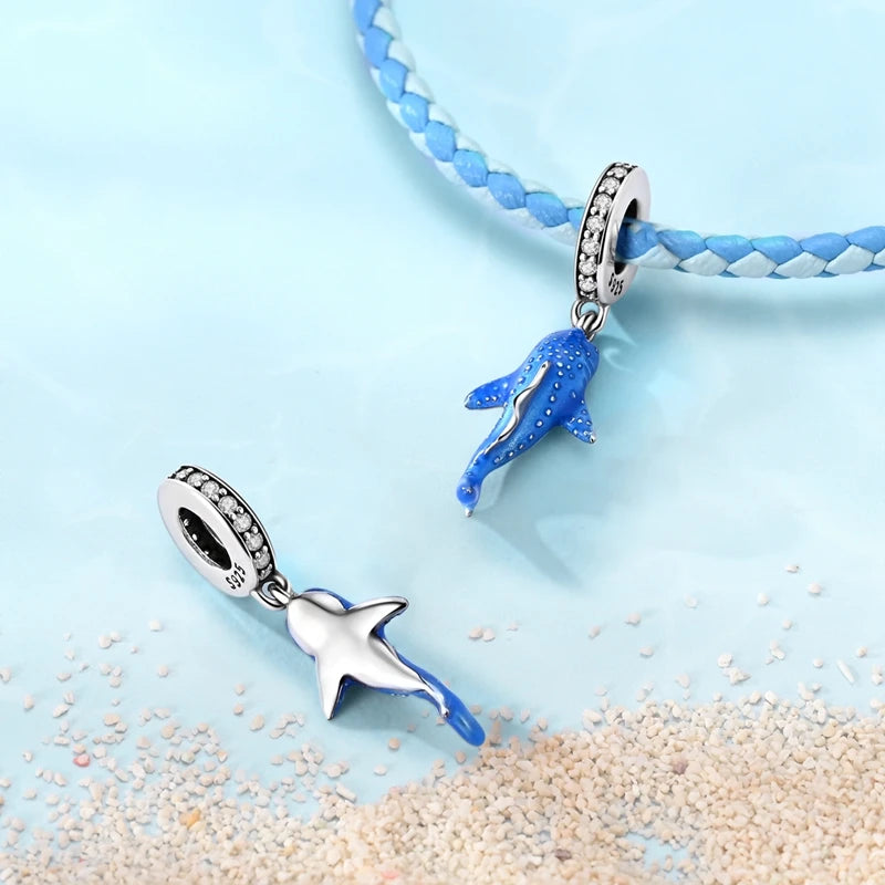 925 Sterling Silver Luminous Whale Shark Charm Bead Fit Pandora Bracelet