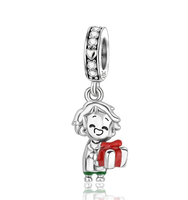 Christmas 925 Sterling Silver Charms | Santa Claus Reindeer Snowman Tree Beads Fit Original Bracelet