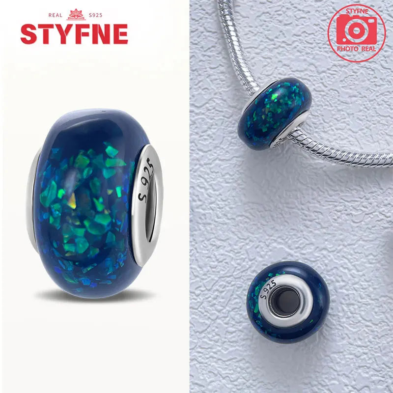 925 Sterling Silver Blue Series Crystal Enamel Murano Bead | Fit Original Bracelet Women DIY Fine Jewelry Gift