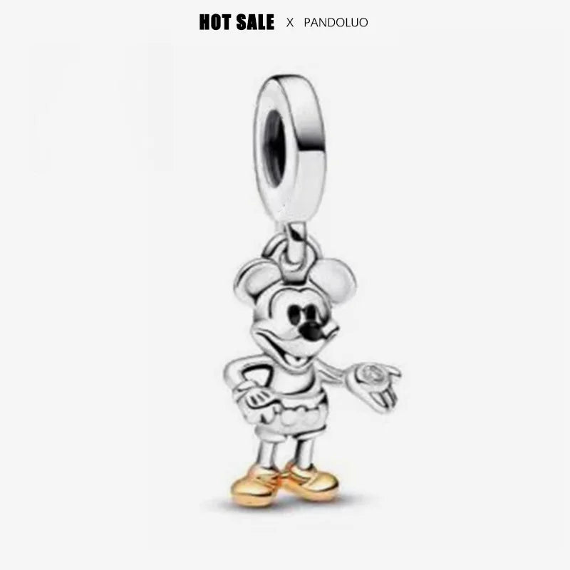 925 Silver Disney Christmas Charm Trio | Mickey Wreath Minnie Ice Skating Bead Pendant Fits Pandora Bracelet