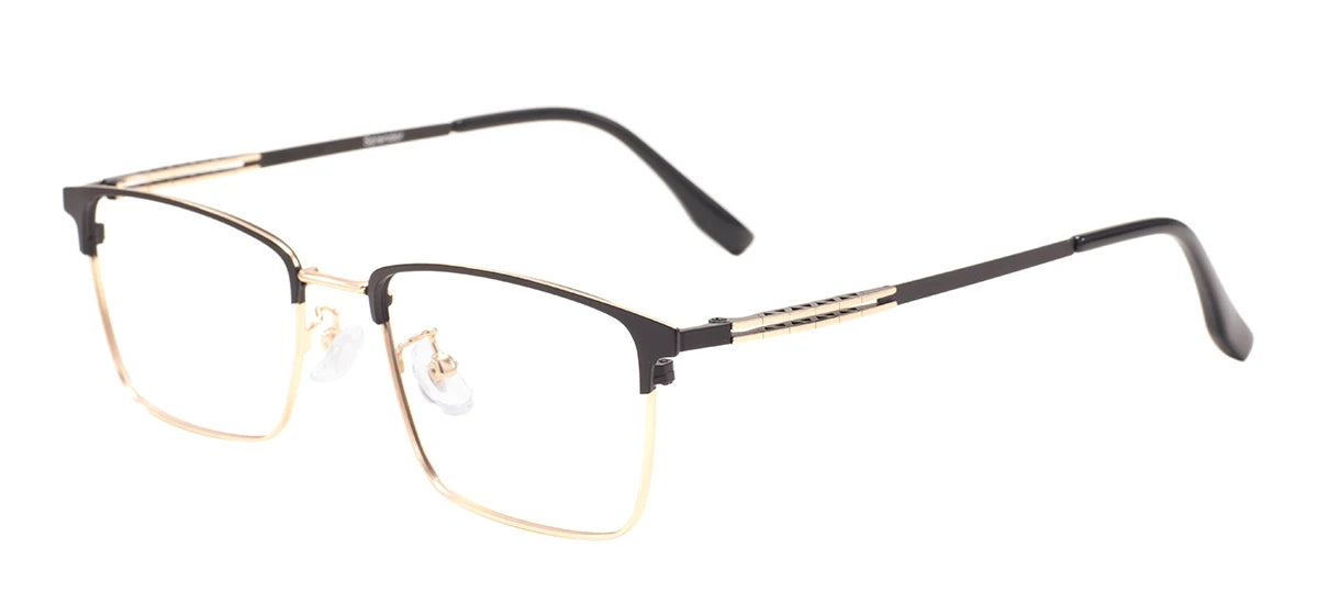 Rectangular Metal Browline Glasses Frame – Comfortable Large Full Rim Business Eyewear for Men