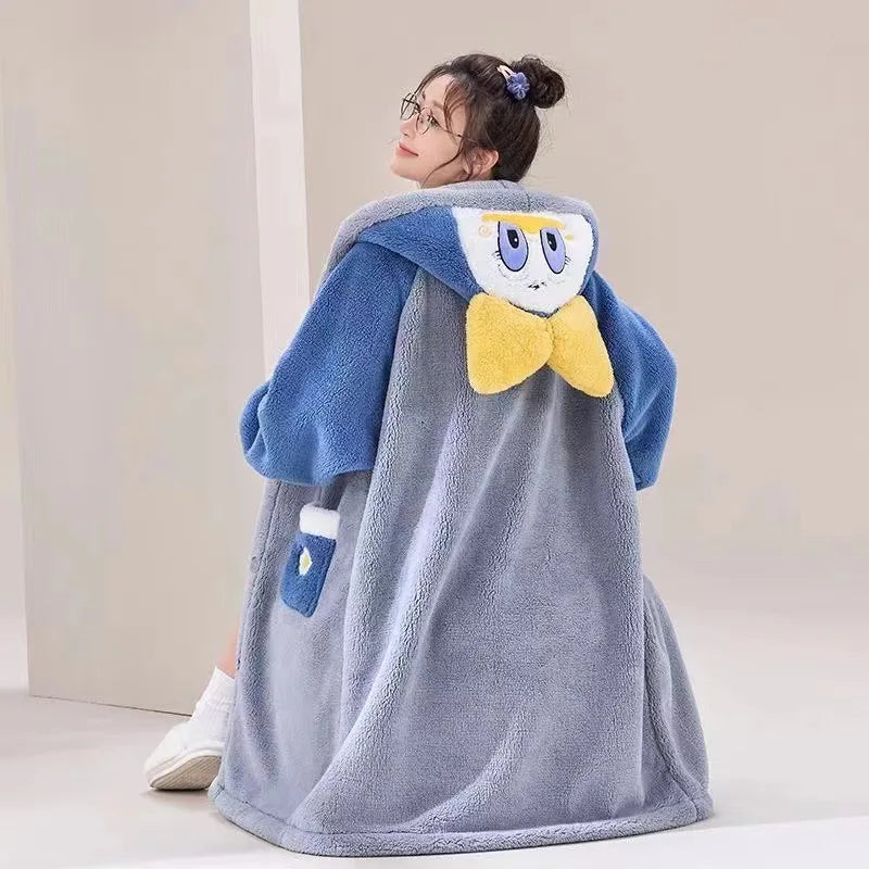 Kawaii Sanrio Hello Kitty Velvet Pajamas Set | Cute Cartoon Nightgown & Bathrobe | Girls & Couples Soft Home Wear
