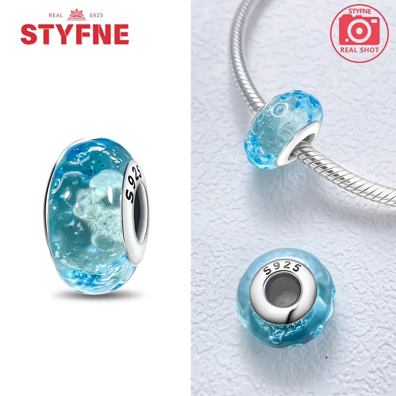 925 Sterling Silver Blue Series Crystal Enamel Murano Bead | Fit Original Bracelet Women DIY Fine Jewelry Gift