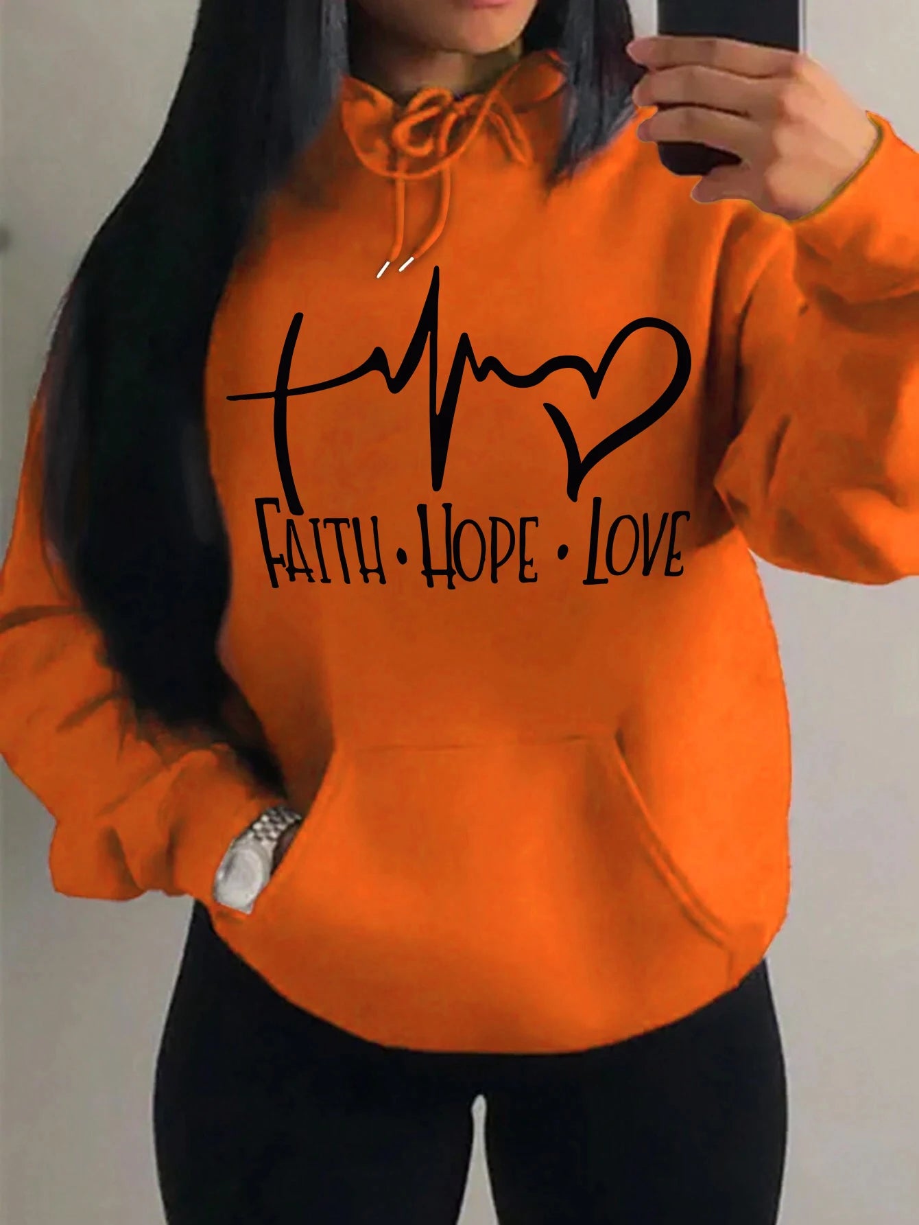 Faith Hope Love Letter Graphic Women’s Hoodie – Casual Loose Streetwear Fleece Pullover Autumn Top
