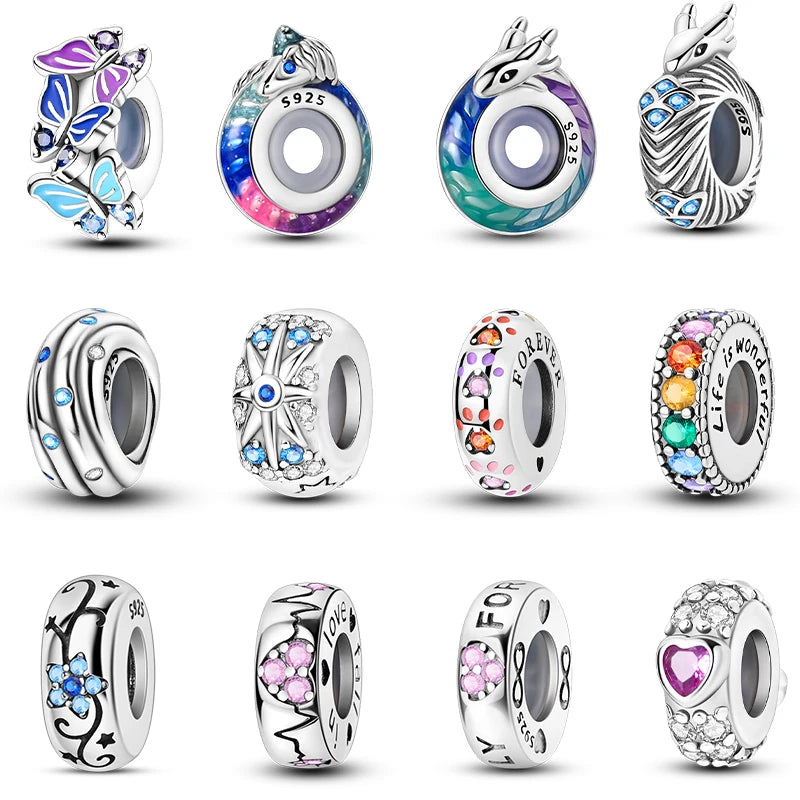 100% 925 Sterling Silver Rainbow Zircon Butterfly & Dragon Charms – DIY Bracelet Beads