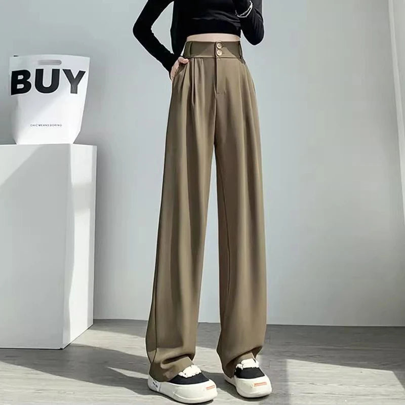 Lady Baggy High Waist Suit Pants | Women’s Classic Straight Leg Trousers | Casual Daily Slacks
