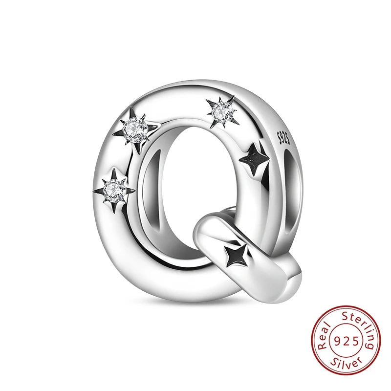 Classic 925 Sterling Silver A–Z Alphabet Charms | Letter Beads with Stars Fit Original Bracelet DIY Jewelry for Women