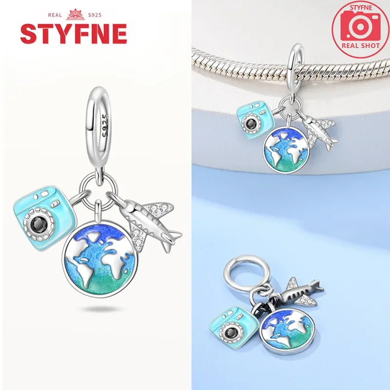 925 Sterling Silver Luminous Rabbit Astronaut Spaceship Charm – Fits Original Bracelet DIY Jewelry Gift for Women