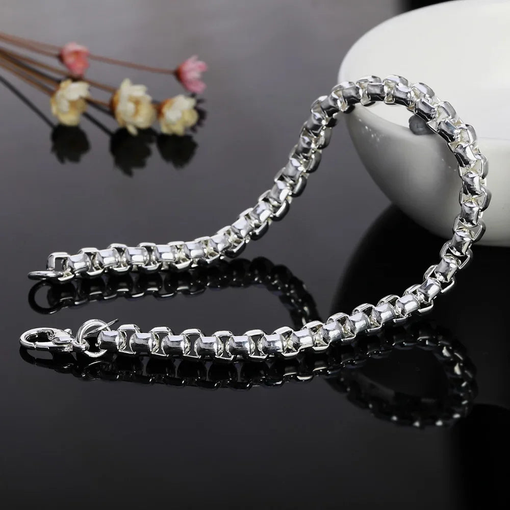 Wholesale 925 Sterling Silver 4mm Round Box Chain Necklace & Bracelet Set 45-60cm