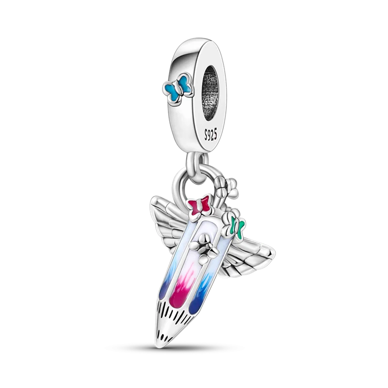 925 Sterling Silver Colorful Charms – Rose, Crown, Rainbow & Heart Dangle Beads Fit Pandora Bracelet & Necklace
