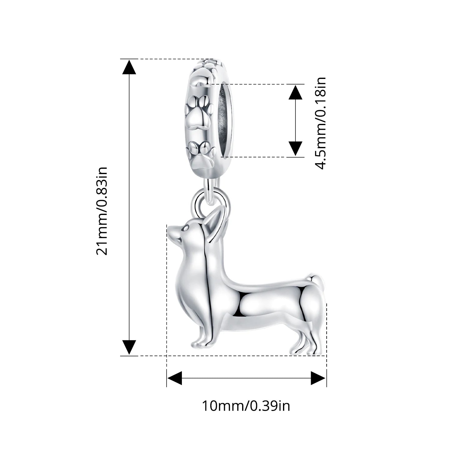 WOSTU 925 Sterling Silver Pet Dog Charm Pomeranian Yorkshire Terrier Pendant for Women Bracelet