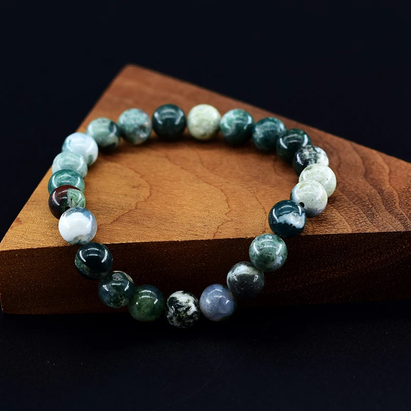 Genuine Tree Patterned Moss Agate Beads Bracelet – Natural Energy Healing Jewelry for Men & Women