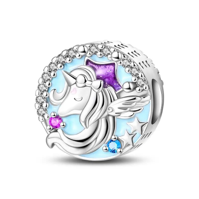 925 Silver Plated Magic Mirror Princess Angel Pink Charm Beads | Fits Original Pan 925 Bracelet | Exquisite DIY Jewelry
