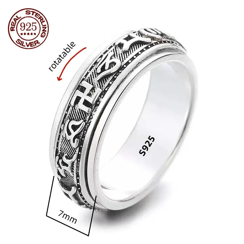 Simplicity Vintage S925 Sterling Silver Viking Ring – Rotatable Woven Pattern Unisex Jewelry Gift