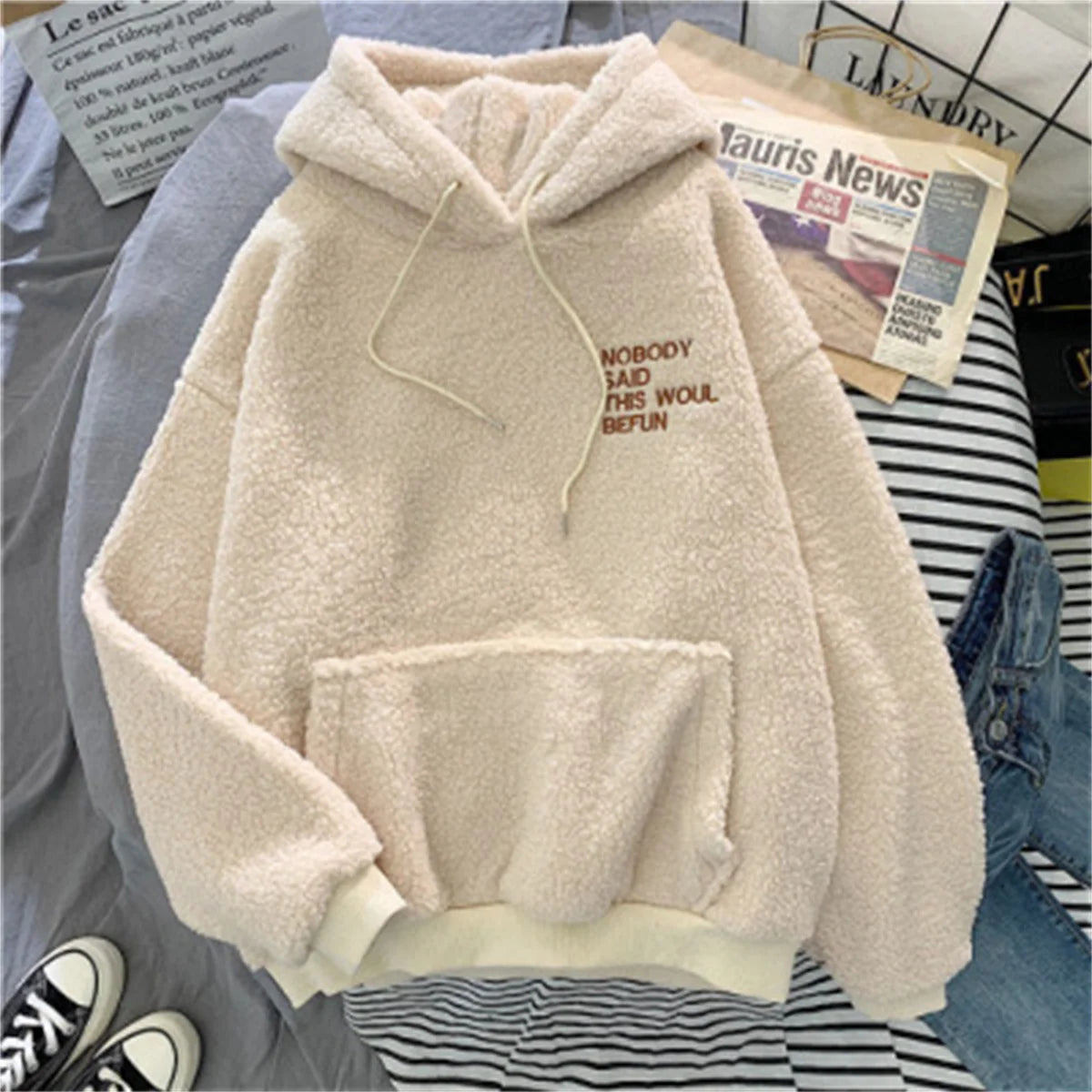 Women's Korean Loose Hoodie | Autumn Winter Letter Print Sweatshirt | Casual Warm Long Sleeve Streetwear Top