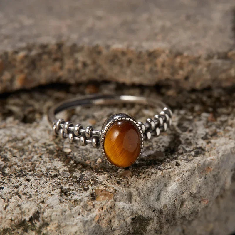 S925 Sterling Silver Gear Chain Ring with Black Onyx – Vintage Punk Style Unisex Jewelry Gift for Men & Women