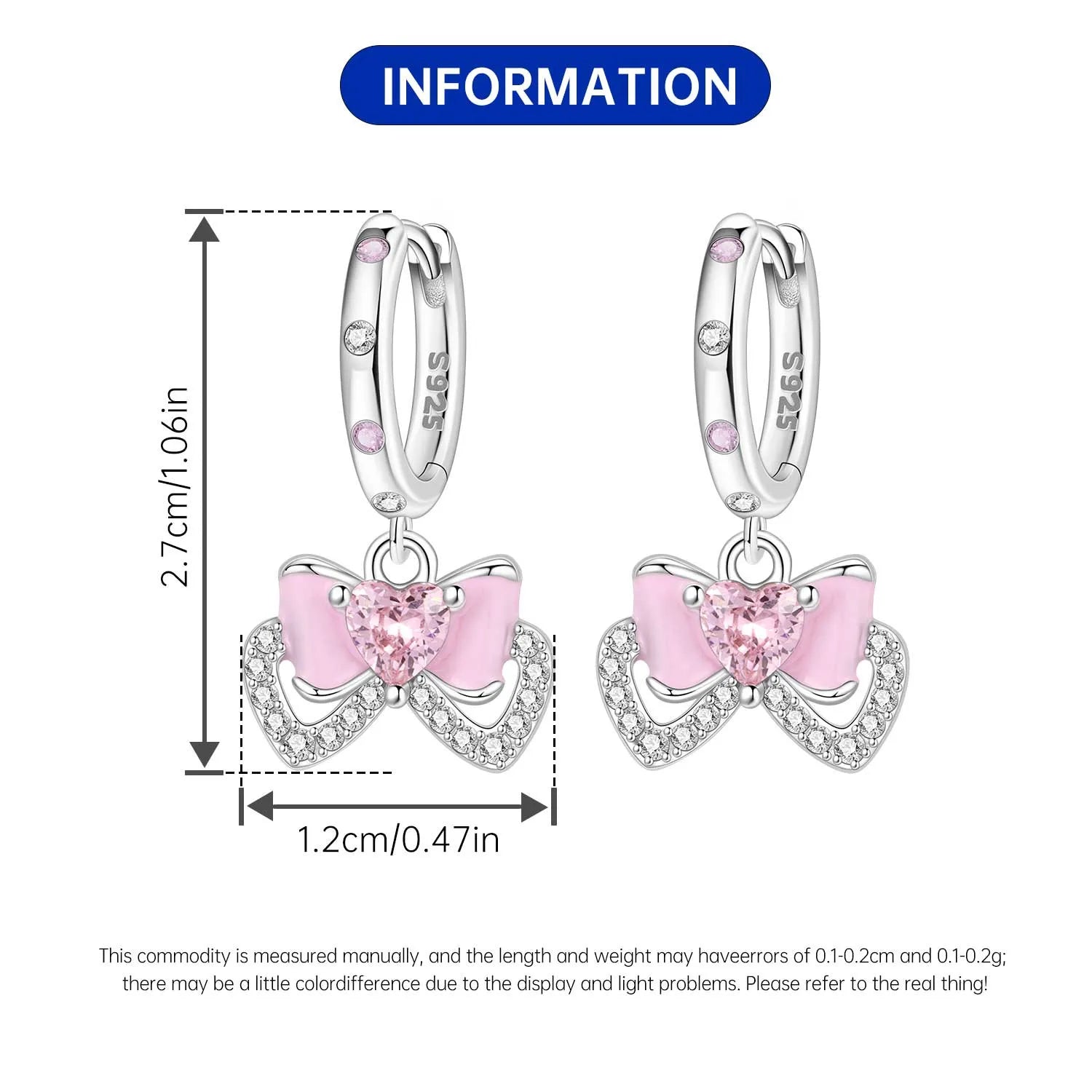 Orstarry 925 Sterling Silver Pink Sweet Bow Drop Earrings | Women’s Original Jewelry Party & Anniversary Gift
