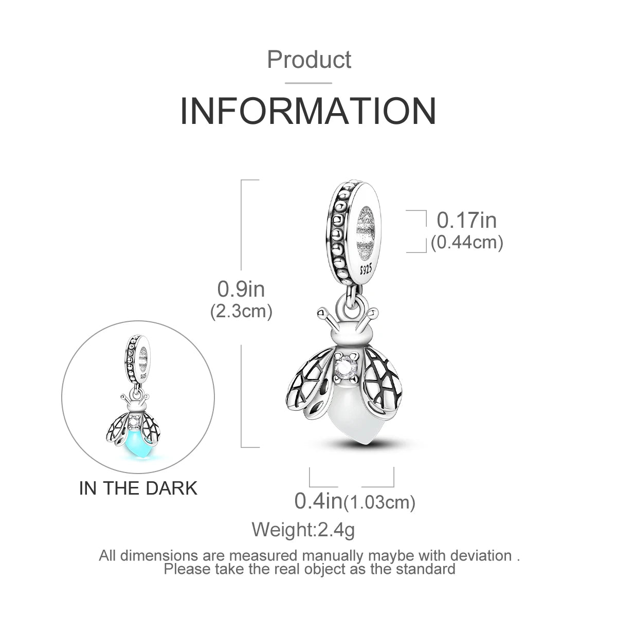 Original 925 Sterling Silver Glowing Firefly Charm Beads – DIY Bracelet Pendant for Women