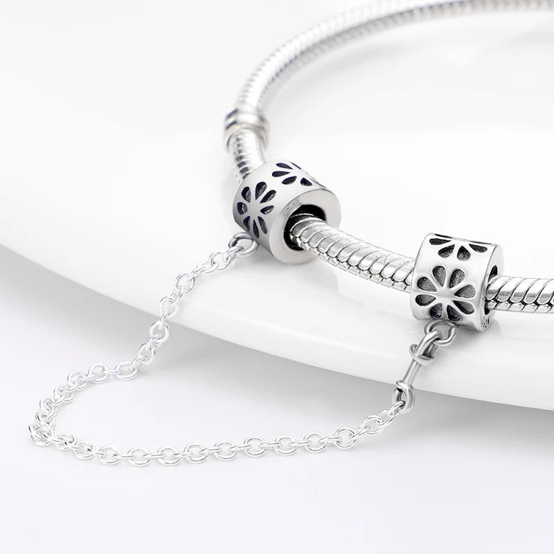 925 Sterling Silver Silicone Spacer Beads & Safety Chain | Clasp Charms Fit Original Pandora 3mm Bracelet – Women’s Jewelry