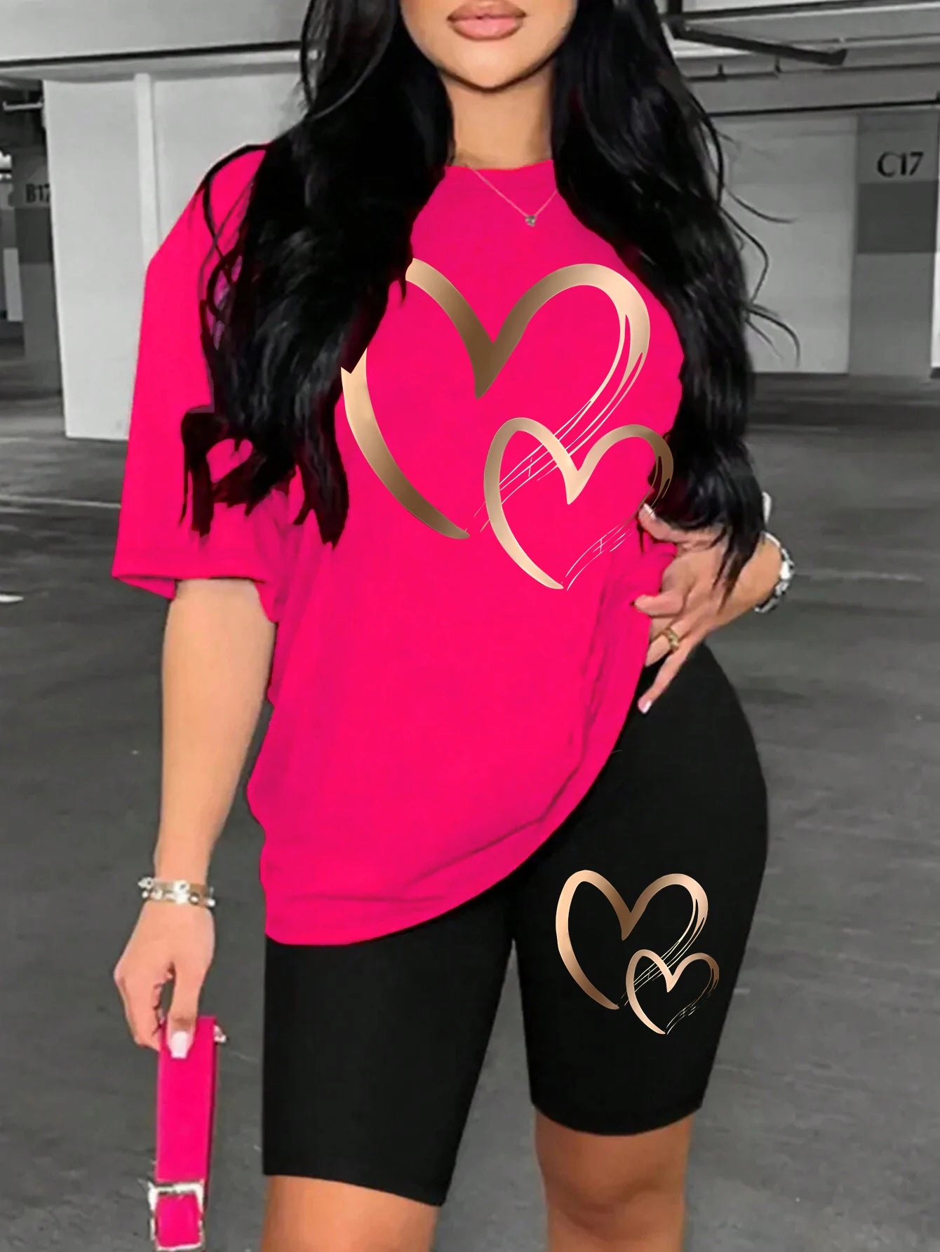 Women’s Love Pattern Cotton Two-Piece Set – Hip Hop Summer T-Shirt & Shorts Soft Breathable 👕💖