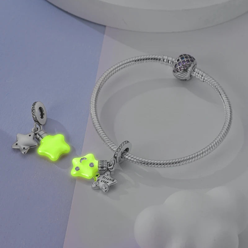 925 Sterling Silver Golden Zircon Saturn Flower Butterfly Charm Bead Fit 3MM Original Bracelet Women DIY Jewelry