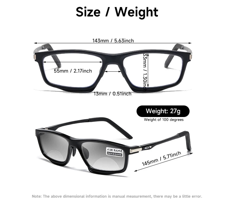Anti-Blue Light Photochromic Bifocal Reading Glasses – Multifunctional Aluminum Magnesium Sports Eyewear for Men & Women