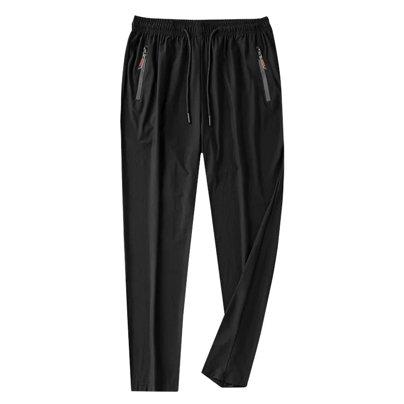 Ice Silk Men’s Pants 2023 – Black & Gray Summer Casual Business Straight Leg Sweatpants