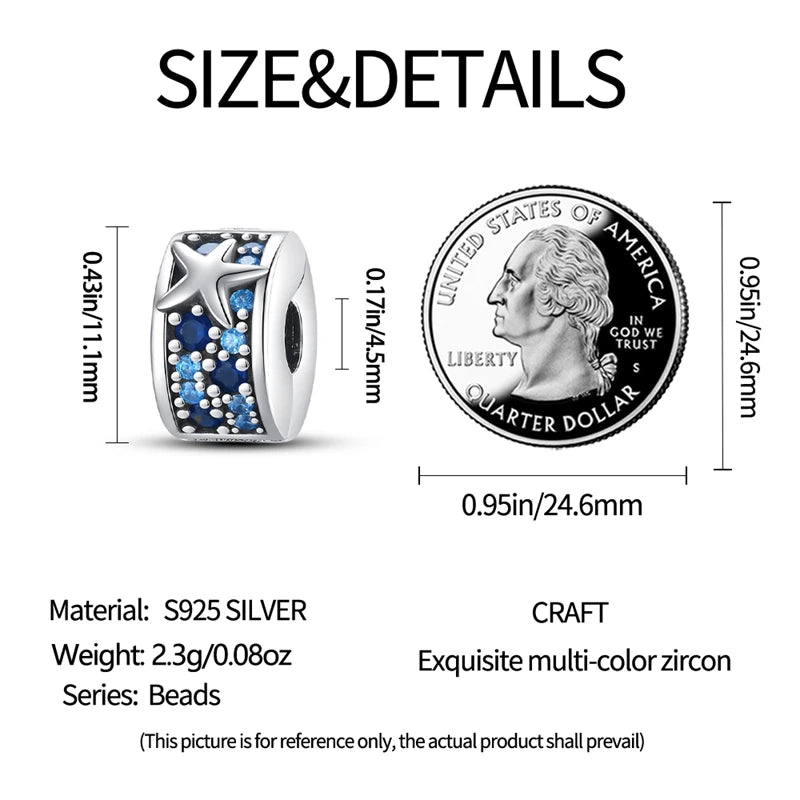 925 Sterling Silver Pave Clip Charms with Safety Chain | Colored Beads Stopper Clasp Fit Original Pandora Bracelet Jewelry