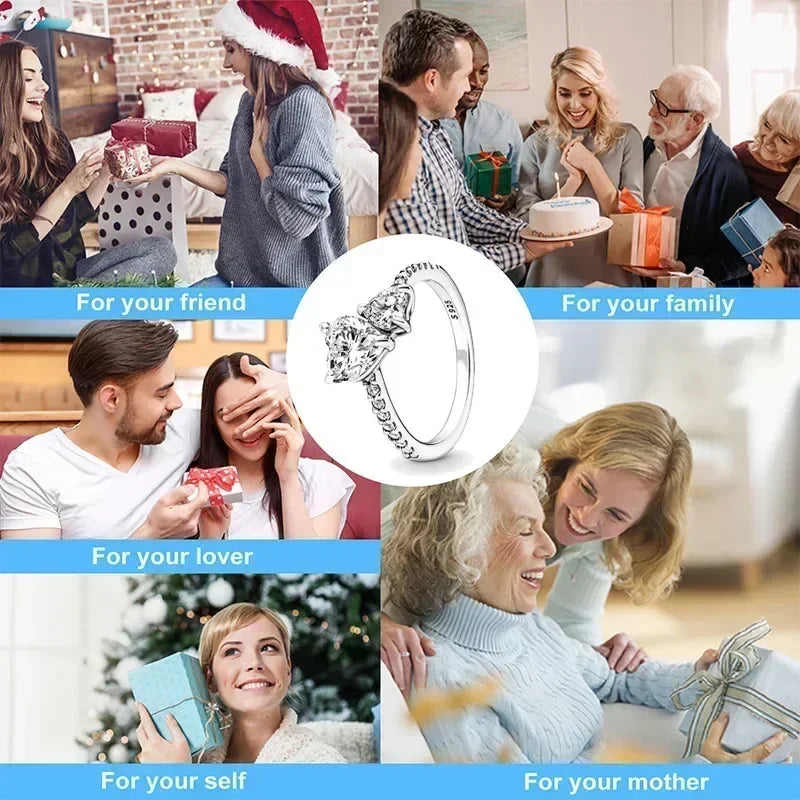 925 Sterling Silver Dazzling Crown Hearts Ring | Classic Luxury Women’s Charm Ring – Exquisite Jewelry Gift