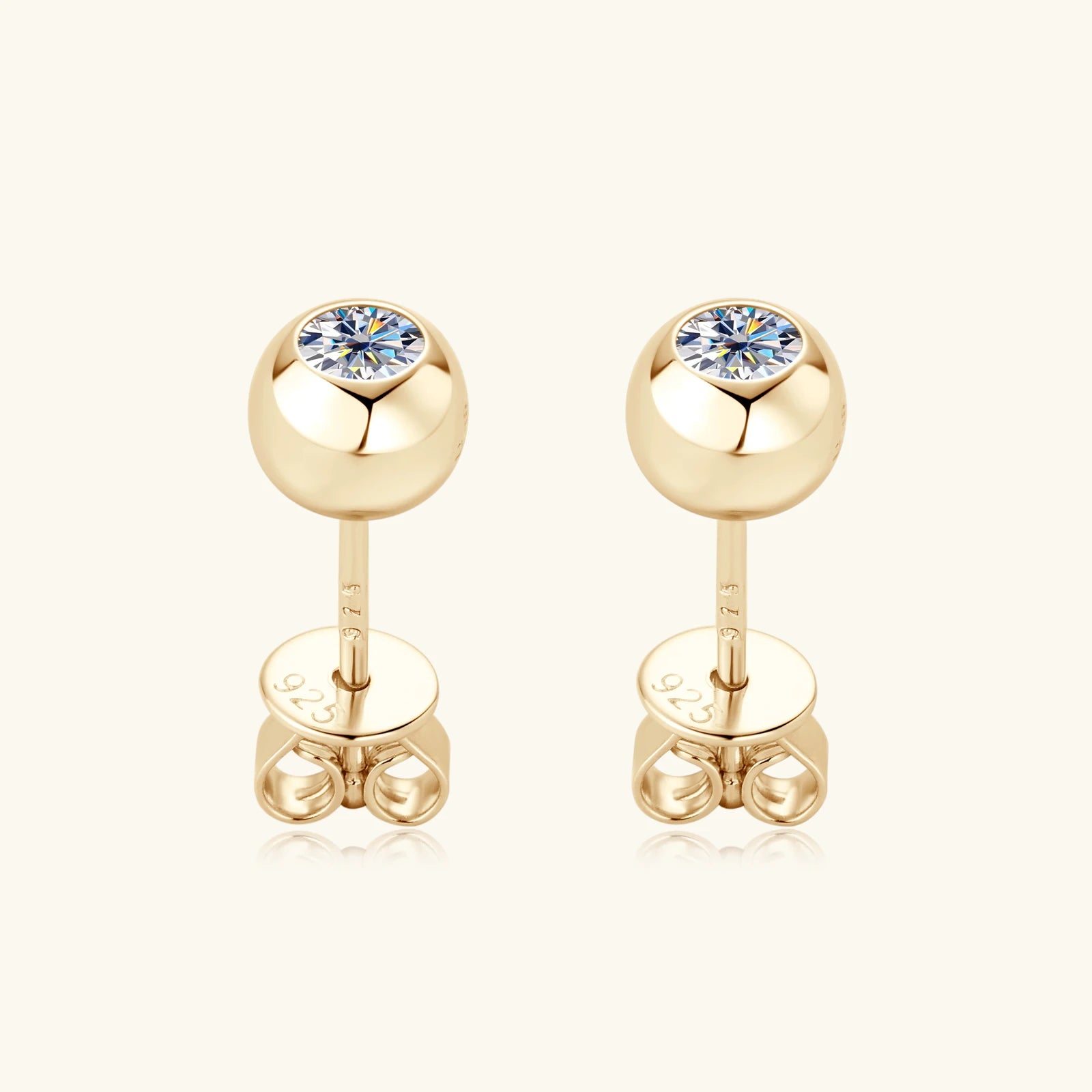 0.2ct Moissanite Bubble Stud Earrings – 925 Sterling Silver 18K Yellow Gold Plated Unisex Jewelry