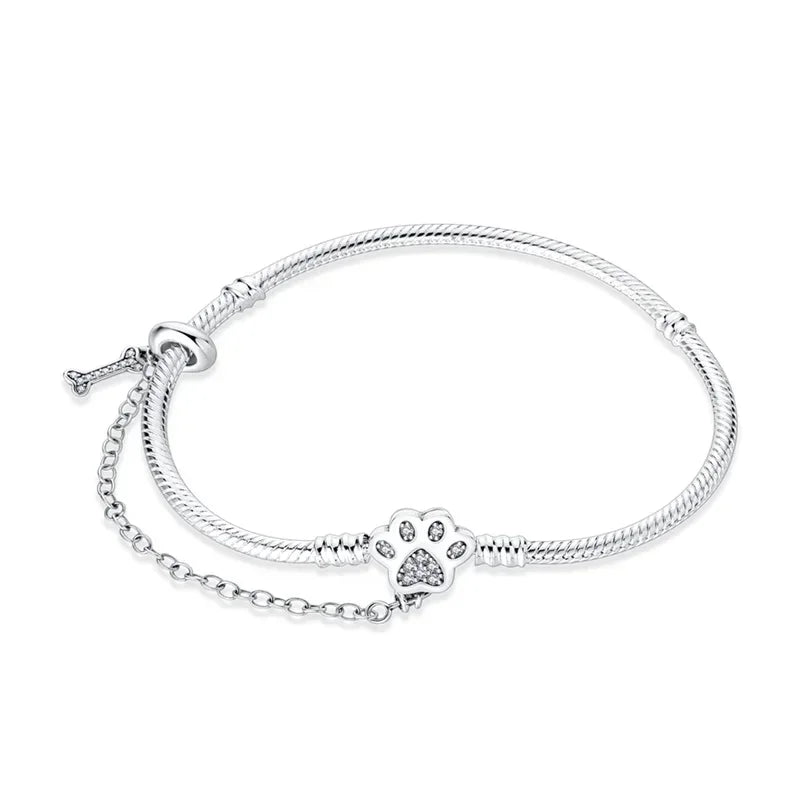 925 Silver Bracelet 17–20CM with Butterfly, Flower, Cat, Shell, Moon & Starfish Charms – DIY Birthday Jewelry Gift