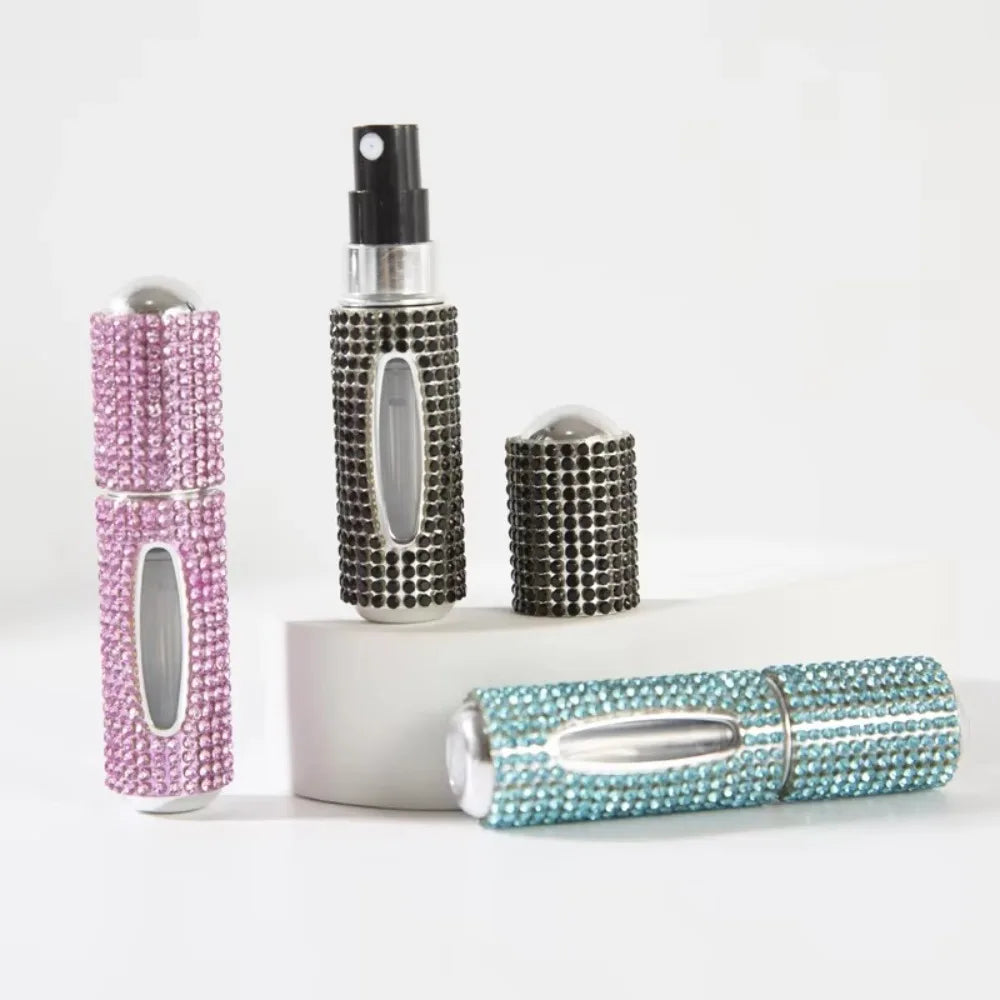 5ML Mini Perfume Bottle – Diamond-Encrusted Crystal Bling Glitter | Travel Empty Pump Container