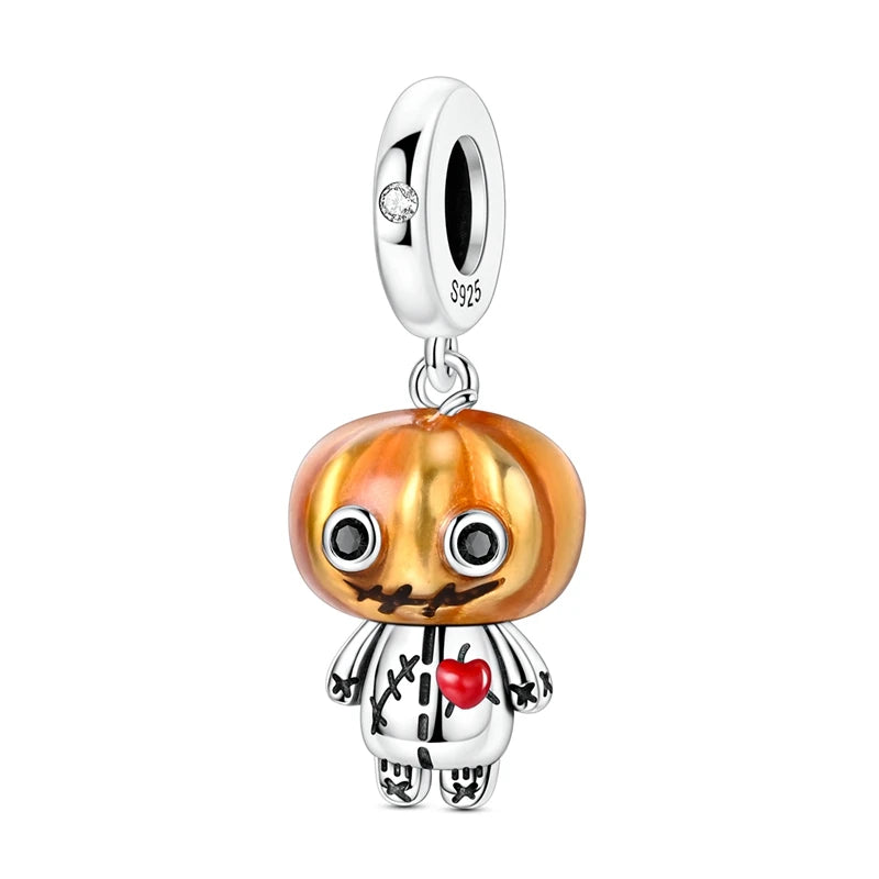 925 Sterling Silver Halloween Series Charms | Pumpkin, Witch, Skull & Candy Beads Fit Original Bracelet DIY Jewelry