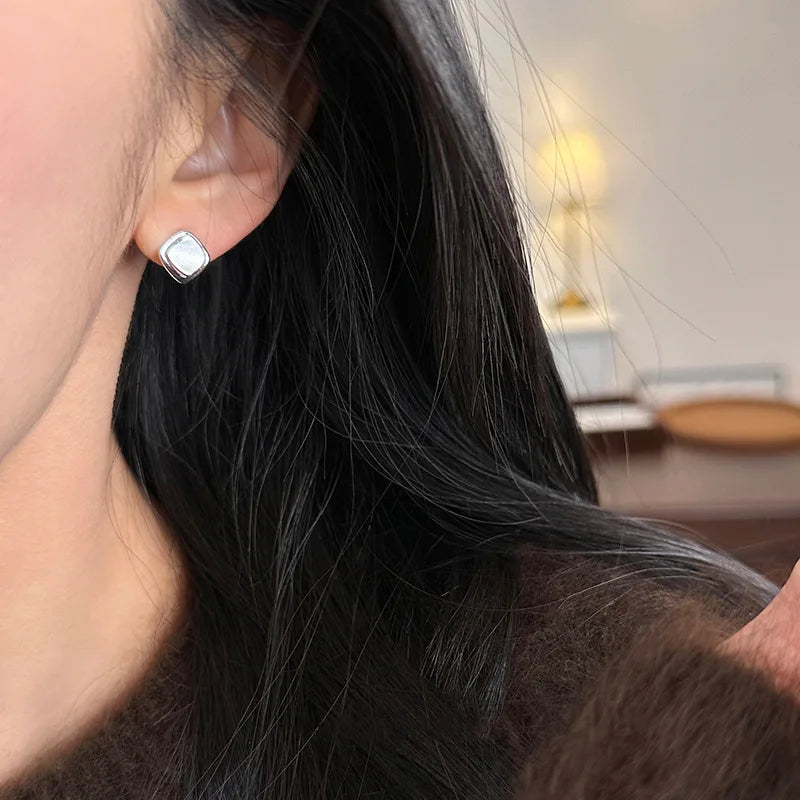 New 925 Sterling Silver Hoop Earrings – Matte Circle Geometric Punk Clip Earrings for Women & Girls