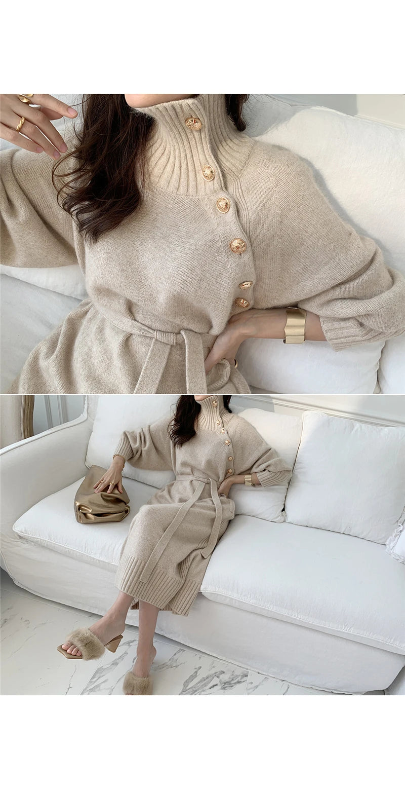Autumn Winter Women's Knitted Midi Dress 🧶 Luxury Base Layer Ladylike Camere Inner Match Dress ❄️ Elegant Cozy Fashion
