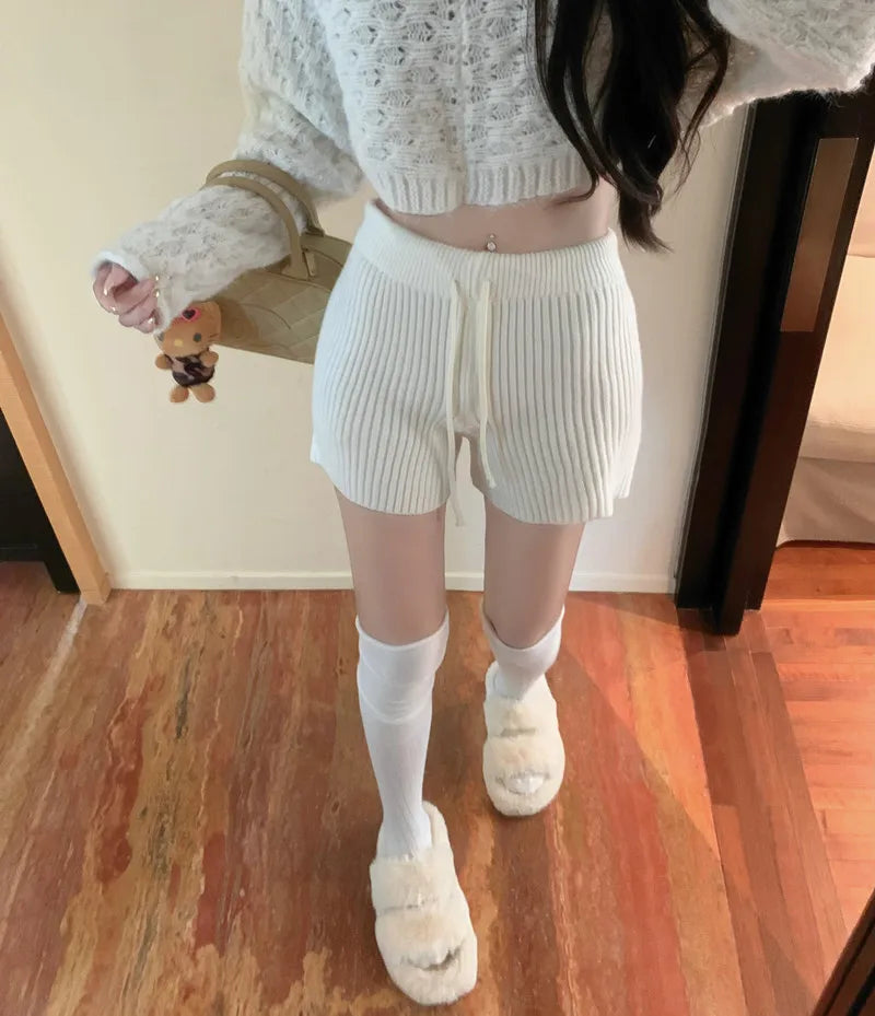 High Waist Knitted Wool Wide-Leg Pants for Women – Autumn Casual Straight Bootcut Trousers