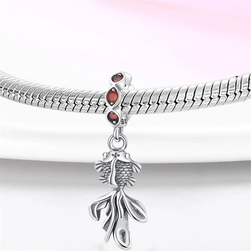 925 Sterling Silver Minimalist Koi Fish Charm Fit Pandora Bracelet for Women