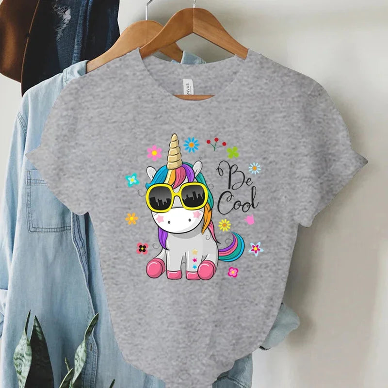Women’s Cool Unicorn Print T-Shirt | Y2K Aesthetic Harajuku Graphic Short Sleeve Summer Top