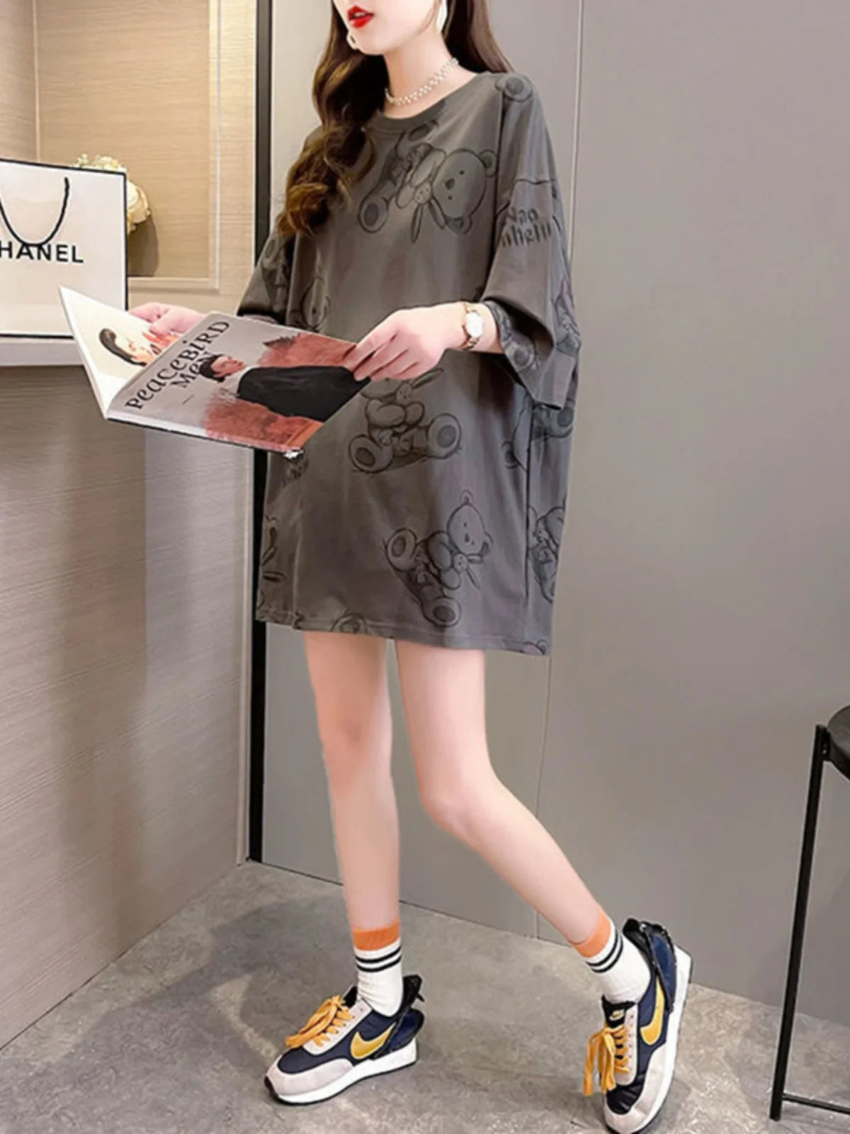 Plus Size Women’s Cartoon T-Shirt | Summer Loose Fit Top | Korean Style Short Sleeve Round Neck