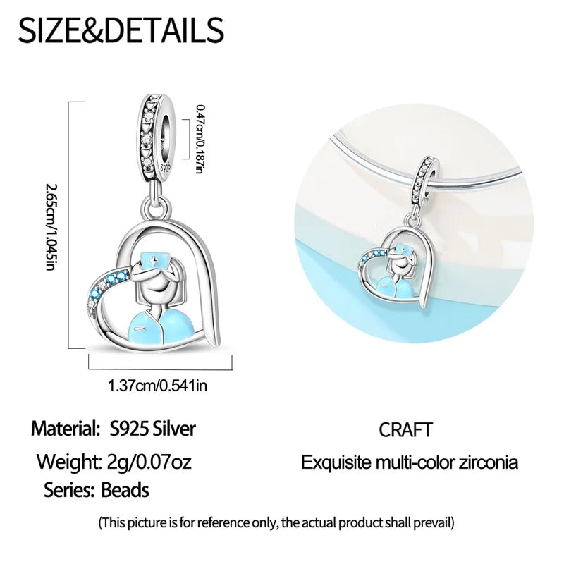 Doctor Nurse 925 Sterling Silver Charms Beads | Original Trendy Medical Pendant for DIY Bracelet Jewelry