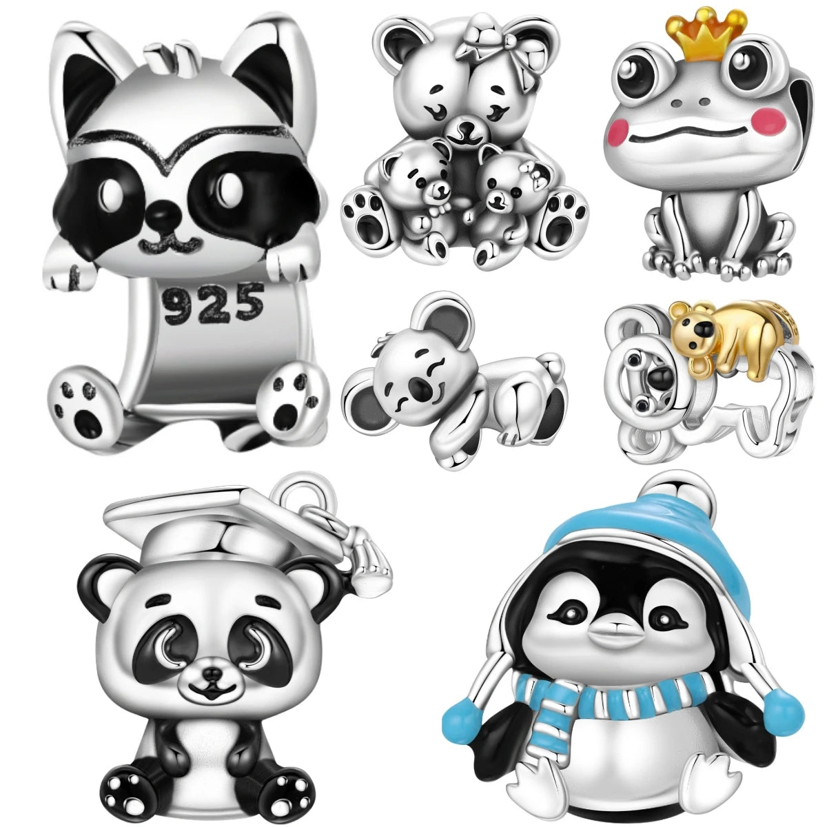 925 Sterling Silver Cute Raccoon Charm Bead | Animal Bracelet Decoration DIY Jewelry Birthday Gift