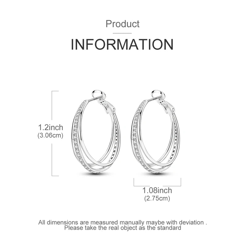 925 Sterling Silver Triple Hoop Earrings for Women – Shining Zircon Anniversary Wedding Jewelry Gift