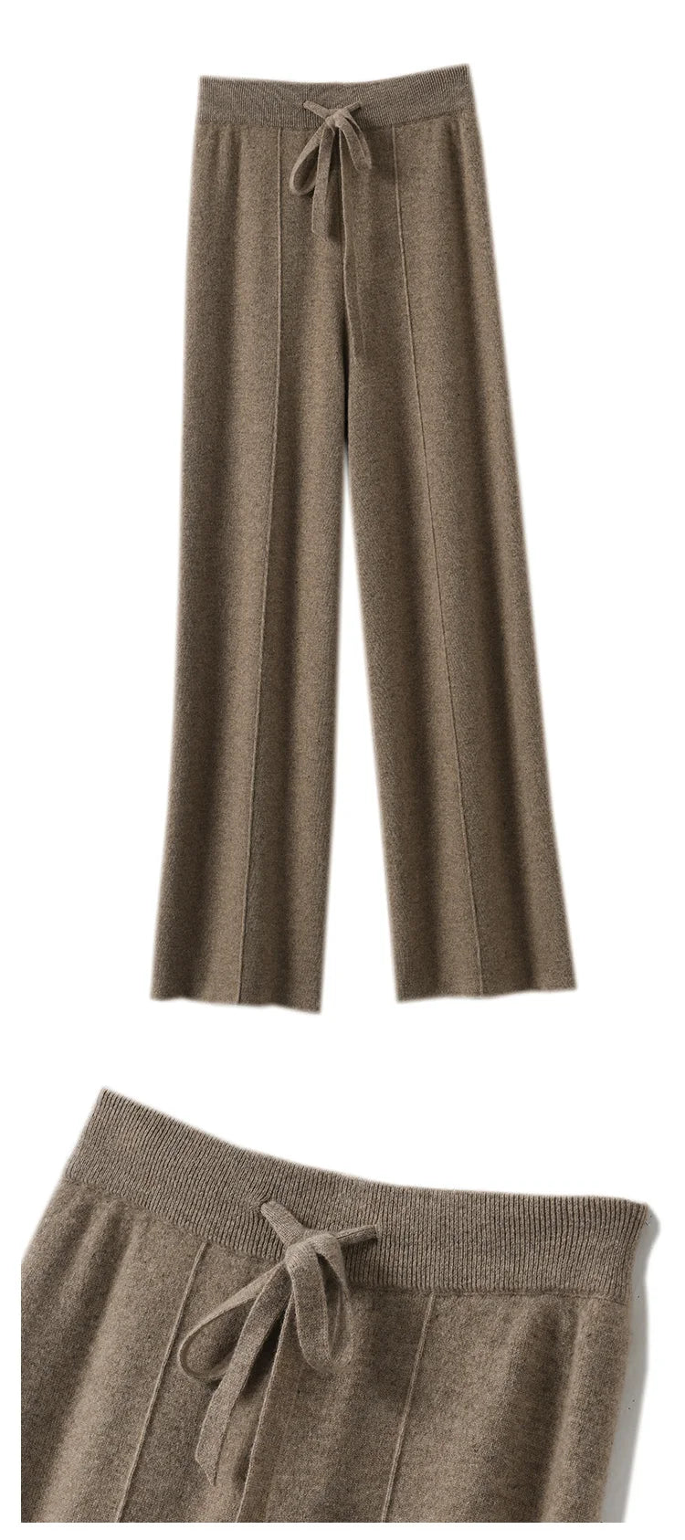 High Waist Knitted Wool Wide Leg Pants – Extended Length Drawstring Casual Loose Slimming Trousers for Autumn & Winter