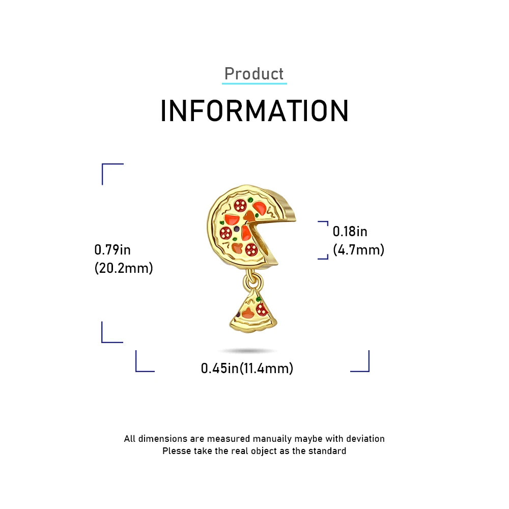 925 Sterling Silver Delicious Pizza Charm Bead – Fit Pandora Bracelet & Necklace DIY Jewelry Gift for Women