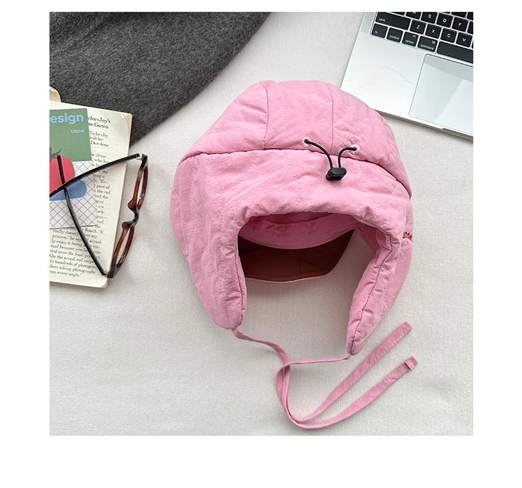 Korean Cute Alphabet Embroidery Thickened Lei Feng Hat Women's Winter Outdoor Cycling Warm Ear Hat Ski Hat