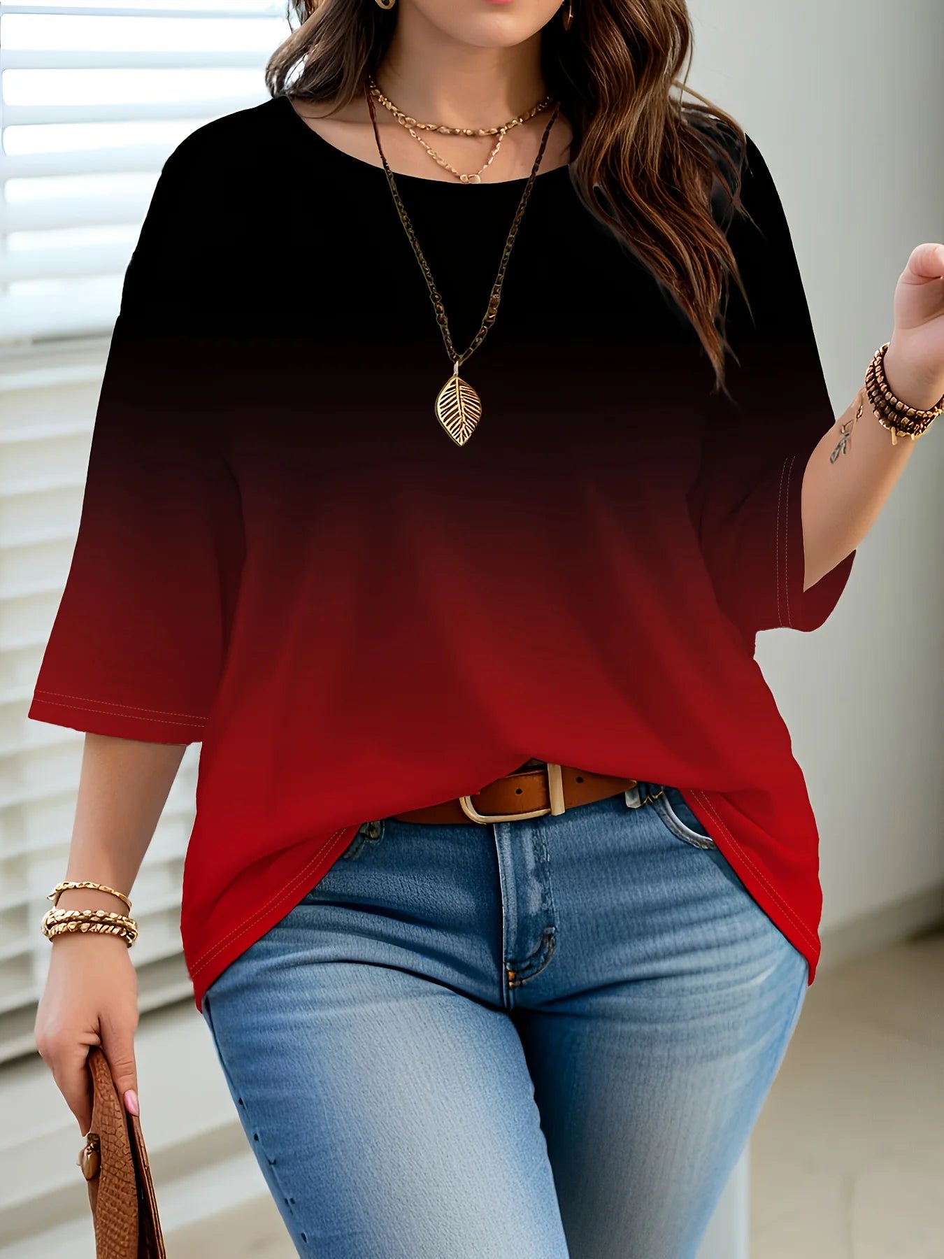 Plus Size Women’s Gradient Color T-Shirt – Loose, Elegant, Casual & Comfortable Top 🌿✨