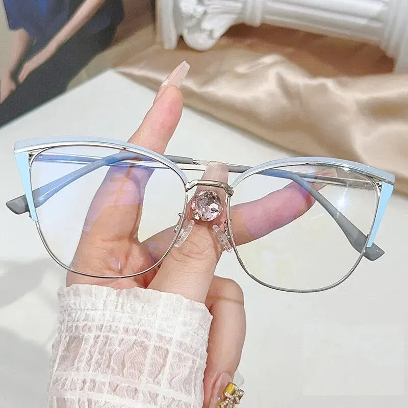 Fashion Cat-Eye Glasses – Women’s Multi-Color Splicing Metal Frames | European & American Color-Changing Anti-Blue Eyewear