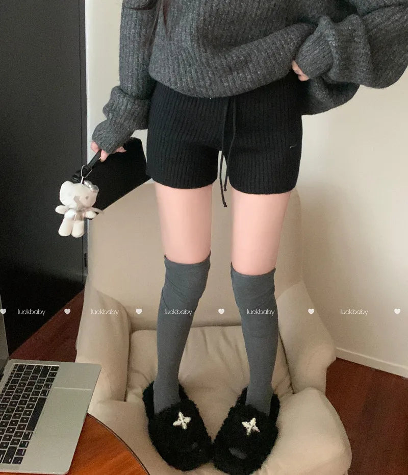 High Waist Knitted Wool Wide-Leg Pants for Women – Autumn Casual Straight Bootcut Trousers