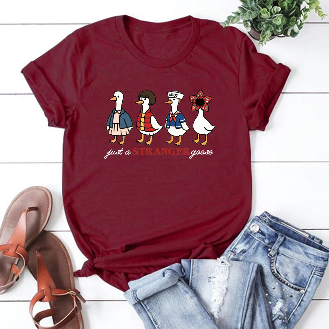 Just A Stranger Goose T-Shirt 🦢 Funny Parody Women Graphic Tee ✨