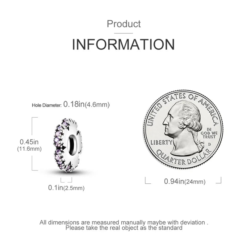 925 Sterling Silver Round Colored Zircon Spacer Beads – Fits Pandora Original Bracelets DIY Exquisite Party Jewelry